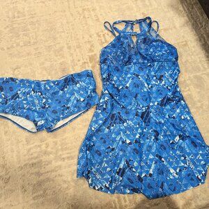 Womens two piece swimwear swim dress with short bottoms for underneath Xlarge